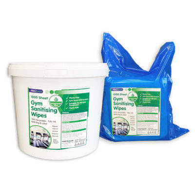 Biodegradable Gym Sanitising Wipes 1000 sheet Bucket & Refill Bags